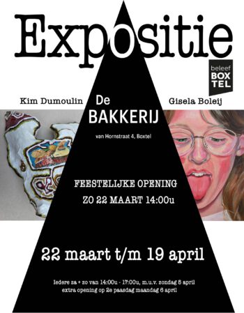 Poster van expositie van Kim Dumoulin en Gisela Boleij in De Bakkerij in Boxtel